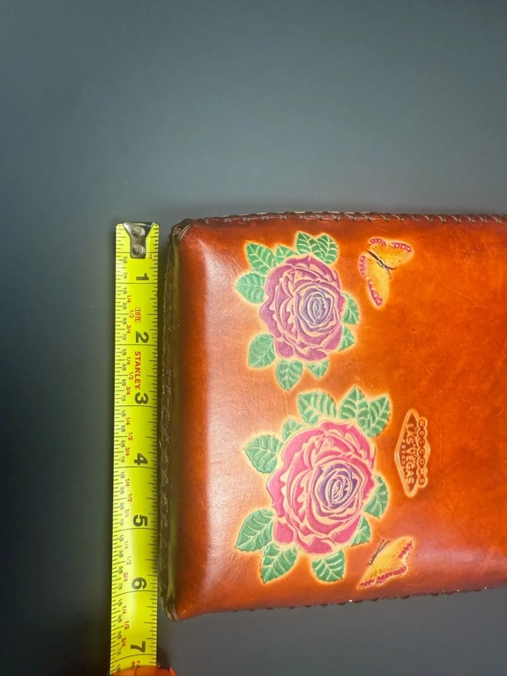 Unk Brown Leather Crossbody with Hand-Painted Floral Motif